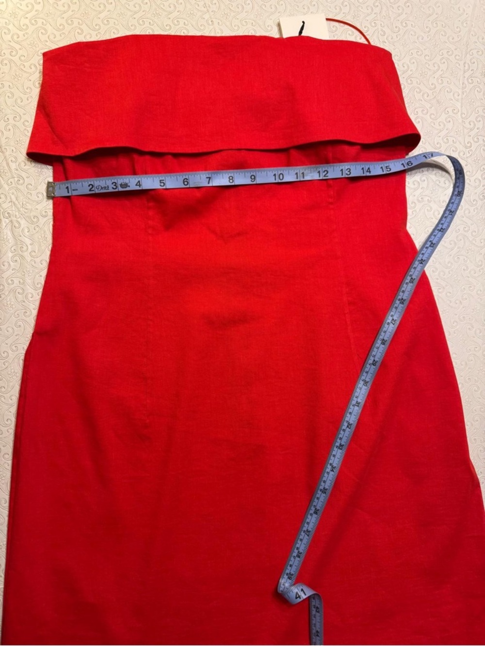 Theory Women’s Red Grenadine Foldover Strapless Dress Size 10 viscose/linen NWT - Picture 5 of 9